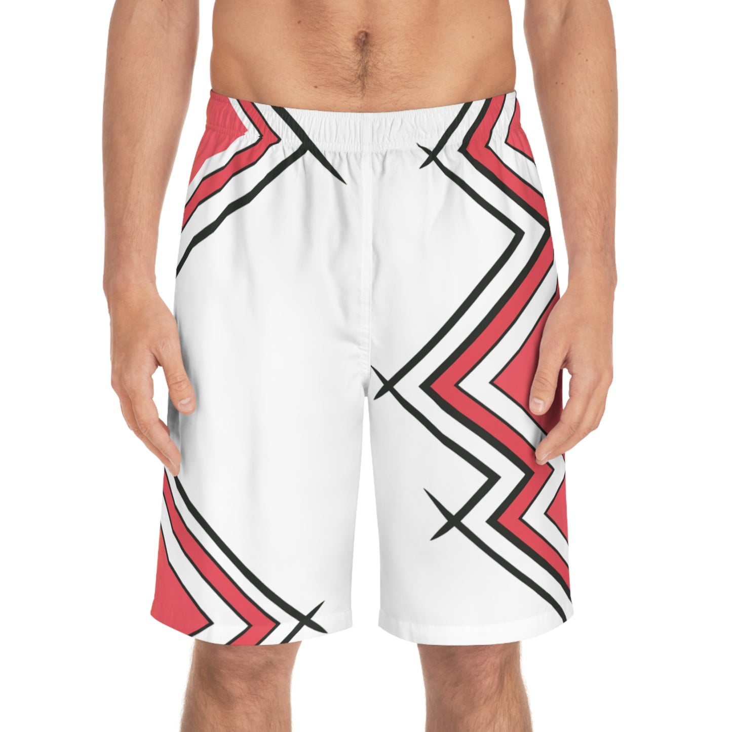Geometric Sunset Board Shorts — Men's All-Over Print Swim Trunks
