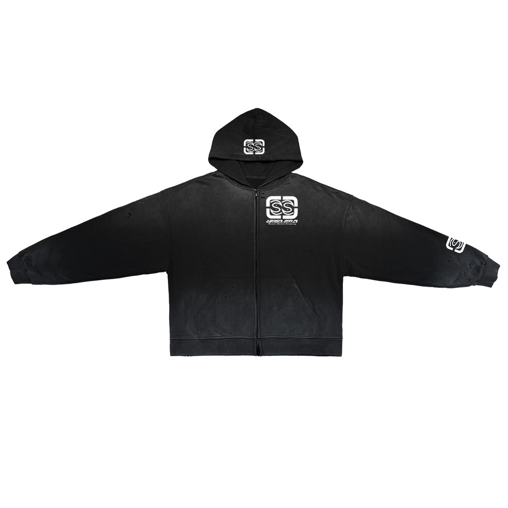Unisex Sun Washed Distressed SS Zip-Up Hoodie(420GSM)