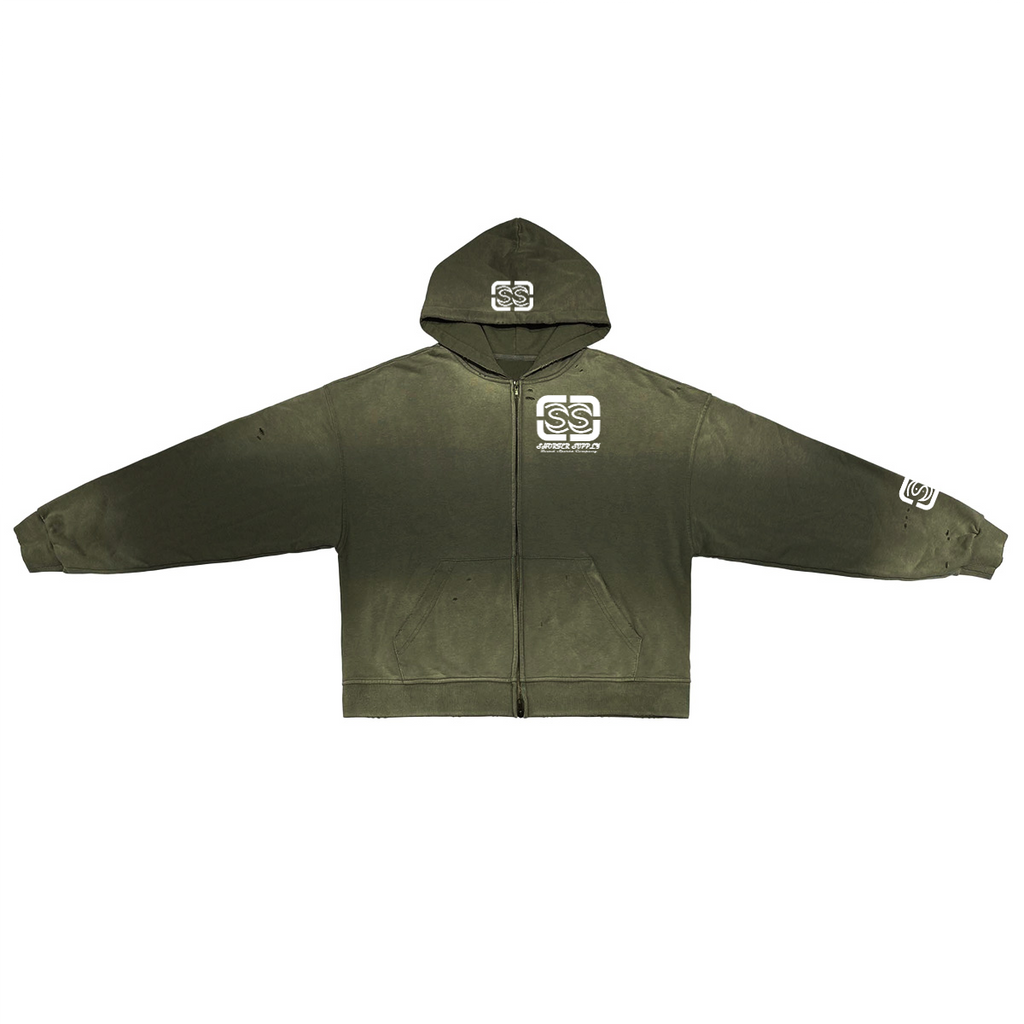 Unisex Sun Washed Distressed SS Zip-Up Hoodie(420GSM)
