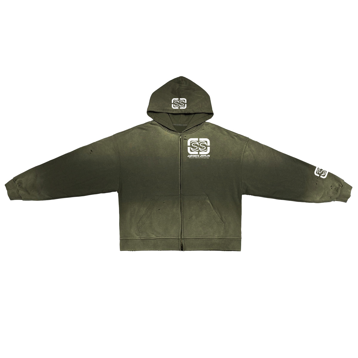 Unisex Sun Washed Distressed SS Zip-Up Hoodie(420GSM)