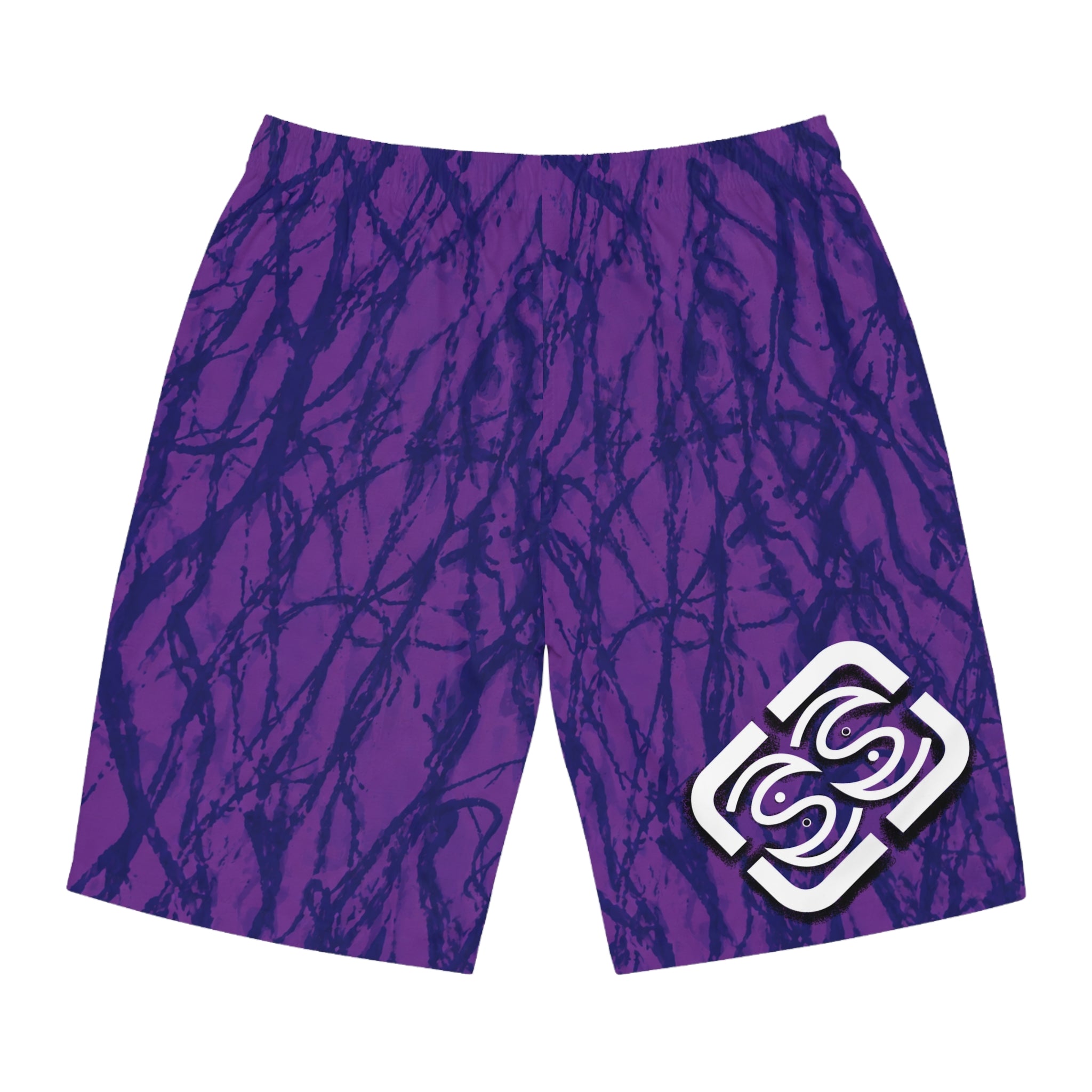 Purple Tie-Dye Board Shorts with Script Logo — Men's Surf & Swim Trunks