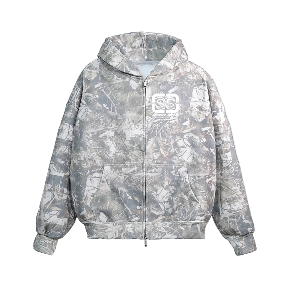 100% Cotton Heavyweight Shorter Supply Camo Zip-Up Hoodie (400 GSM)