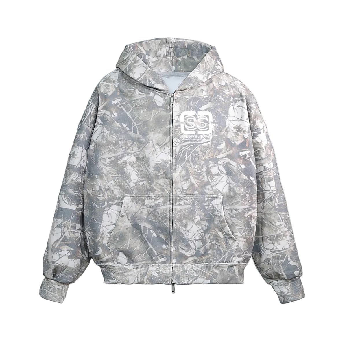 100% Cotton Heavyweight Shorter Supply Camo Zip-Up Hoodie (400 GSM)